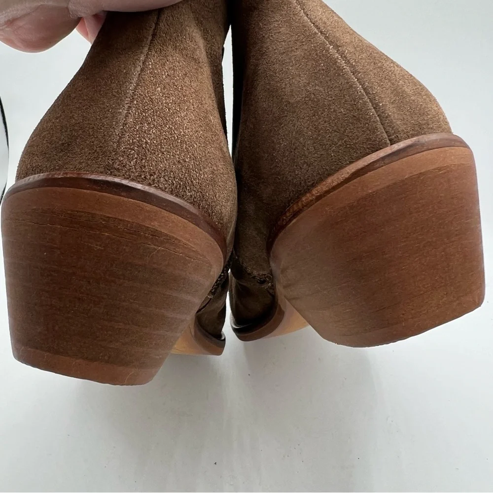 Garnet Hill Women's Chloe Boots Sz 38 US 8 Studded Toe Brown Suede Ruched EUC